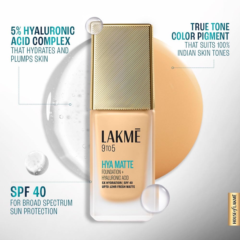 Lakme 9to5 Hya Matte Foundation + Hyaluronic Acid Warm Caramel - 25ml - Image 2